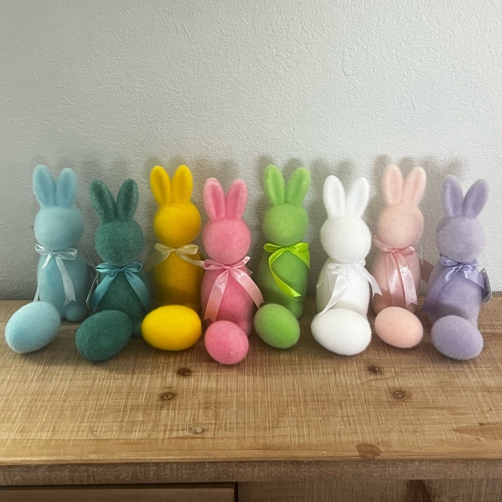 Flocked bunnies set with matching egg!!! So many cute ways to style these!
